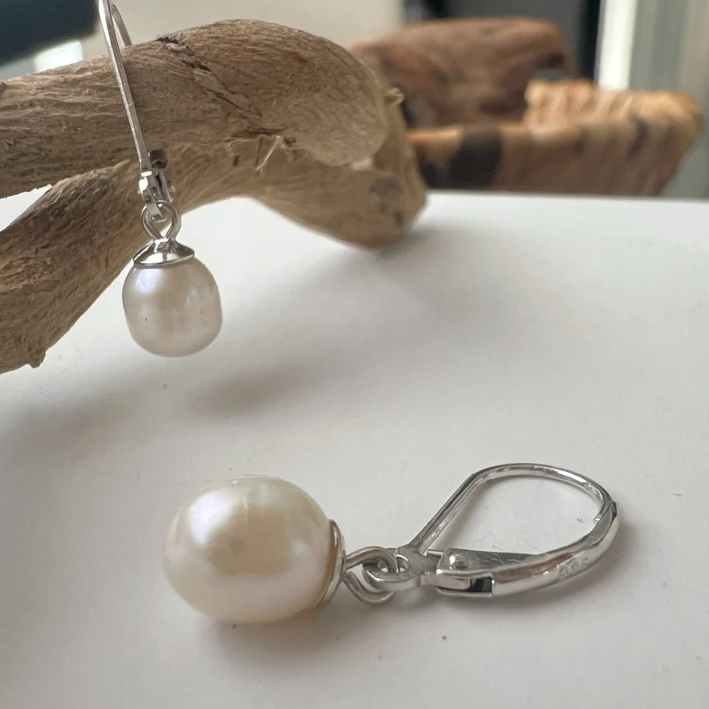 925 AAA Quality Genuine Freshwater Cultured Pearl Drop Dangle Earrings White